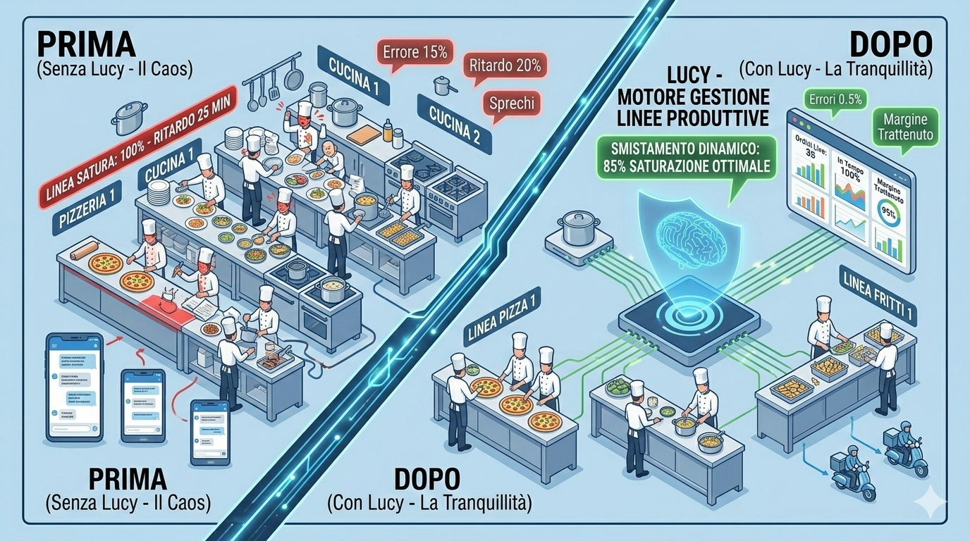 Visualizzazione conceptual Vorrei Ordinare: Lucy, il motore intelligente per la gestione delle linee produttive contro il caos