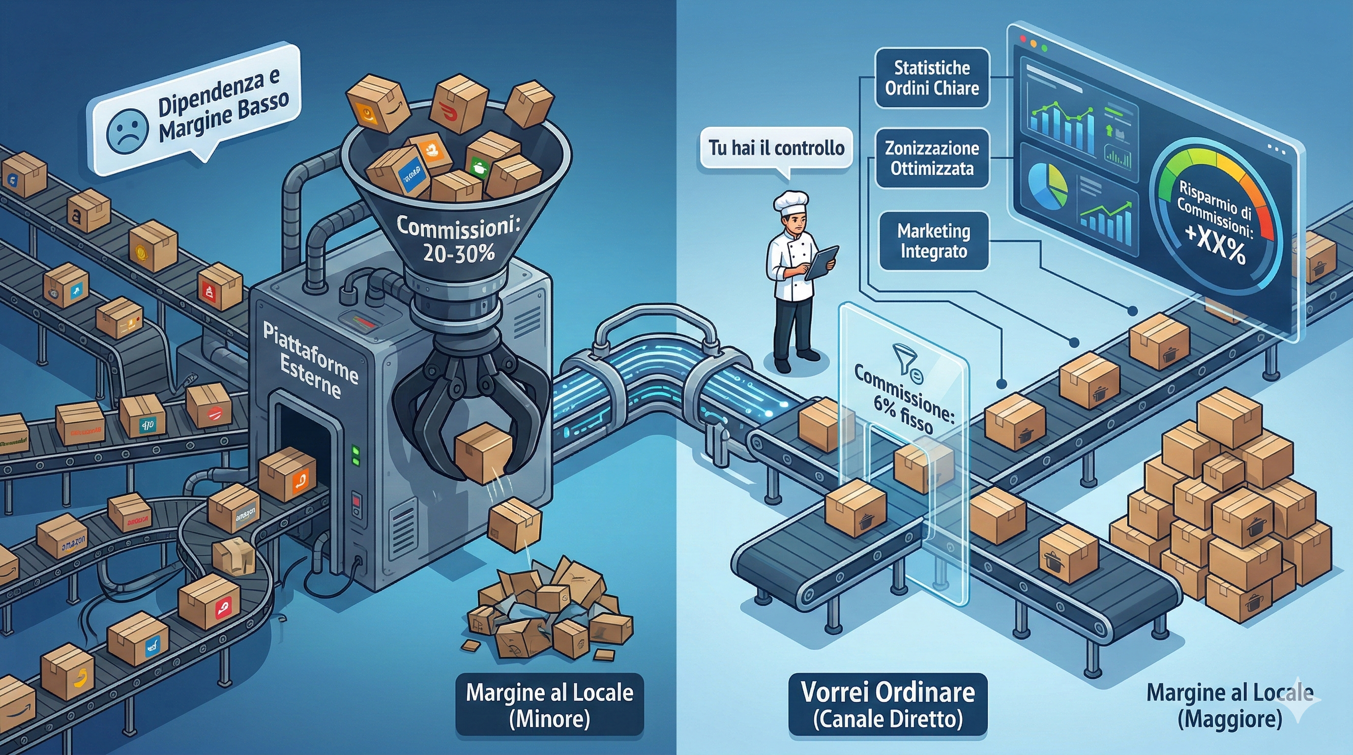 Visualizzazione conceptual Vorrei Ordinare: Trasferimento di Margine dal 20-30% al 6% e Controllo dei Numeri
